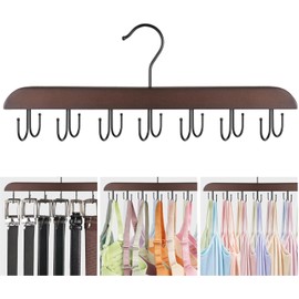 Mkono Bra Hangers for Closet Organizer Space Saving Hangers with 14 Hooks for Tank Top, Belt, Sports Bra, Ties, Scarf Holder Wooden 360° Rotating Hanger for Home Apartment Dorm Closet Storage