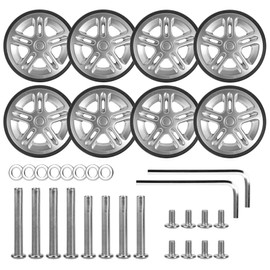 Zoofen 8 Pcs Luggage Replacement Wheels 50 x 12mm Double Luggage Wheels Rubber Suitcase Caster Replacement(Silver)