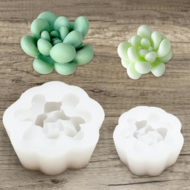 PRETTYLIFE Thick Succulent Silicone Molds 2pcs 3D Flower Plants Candle Molds for Making Candle Fondant Soaps Resin Clay Home Decoration Crafts DIY