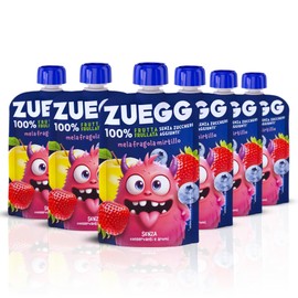 Zuegg 100% Frutta Frullata senza Zuccheri Aggiunti, Purea di Mela, Fragola e Mirtillo- Merenda di Frutta per Bambini Ideale Fuori Casa (Pouch di Mela, Fragola e Mirtillo 90g x 6)