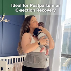 haakaa Postpartum Belly Band, Postpartum Belly Wrap Back Support, Natural Delivery & C Section Recovery Band Waist Shaper, M Grey