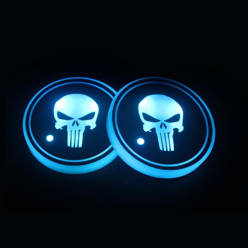 2PCS LED Cup Holder Lights for Car, Rechargeable 7 Color-Changing
