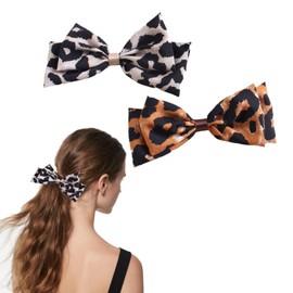 2Pcs Leopard Print Satin Hair Bows for Girls,Yellow White Leopard Barrettes Hair Bow Clips Accessories Ribbon Bow Alligator Clips Hairpins for Women Girls Birthday Wedding Working Daily Use Gifts