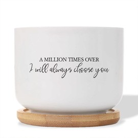 DecStic A Million Times Over I Will Always Choose You Planters Ceramic Bible Verse Round Plant Pots with Drainage Holes and Bamboo Tray Pot for Pots Outdoor Indoor Plants