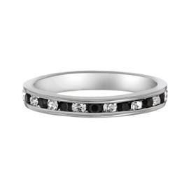 Tuscany Silver Black and White Crystal Eternity Stacking Ring - Size N