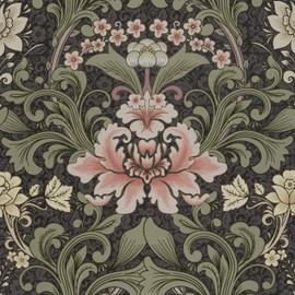 Abyssaly Dark Green Floral Peel and Stick Wallpaper, Moody Contact Paper, Removable Self-Adhesive Printed William Morris Vintage Flower Wall Murals for Bathroom Bedroom Home Decor 17.3in x 118in