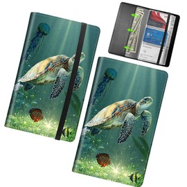 RWUTYTIUL Business Card Organizer, 240 Cards Business Cards Holder Book, PU Leather Name Card Holder with Elastic Closure for Women Men, Sea Turtle