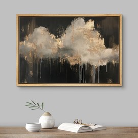 SIGNFORD Framed Canvas Print Wall Art Abstract Golden Clouds in Dark Sky Wilderness Illustrations Decorative Bohemian Rustic Mid-Century Modern Landscape for Bedroom - 24"x36" Natural