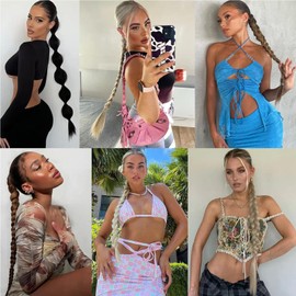 26 Inch Long DIY Braided Ponytail Extension,Elastic Tie Straight Sleek Wrap Around Braid Hair Rui Yok Extensions Ponytail Natural Soft Synthetic Hair Piece for Women Daily Wear (Dark Brown)