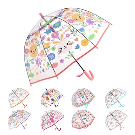 Merciband Kids clear Bubble dome type umbrella collection (Rabbit pink) Easy Grip Curved Handle, Safety Transparent