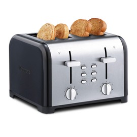 Kenmore toaster 4 slice - extra wide slot countertop kitchen appliance, defrost function, tostador de pan, 9 shade settings, compact design, easy clean crumb tray, bread bagel, stainless steel & black