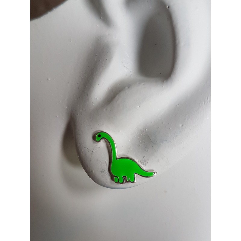 Sterling Silver Green Dinosaur Earrings .925