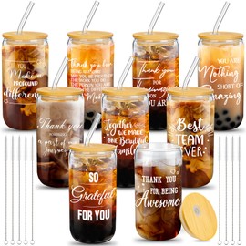 Domensi 9 Set Team Appreciation Gifts for Employees Bulk Thank You Gifts for Staff Coworker Teacher 16 oz Employee Appreciation Cups Thank You Cups with Lids Straws Brushes(Vivid)