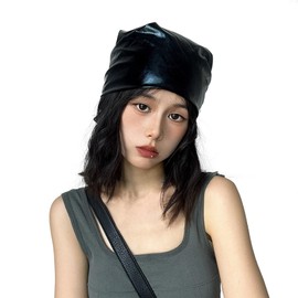 Leather Head Wrap Headscarf Vintage Headcover Turban Evening Party Music Festival Scarf for Women Black