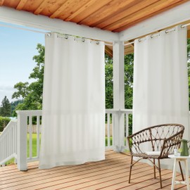 TOWN & COUNTRY BASICS Cabana Solid Heavyweight Indoor Outdoor Curtains, Light Filtering Opacity with Grommet Top, Water Repellent, 2-Pack Set, 54"x108", Vanilla