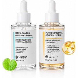 WEUD Centella Asiatica Suero y CICA Péptidos Propóleo Suero, 2 En 1 Kit de Sérum Coreana, Cuidado Antiedad y Reparador, Luminosidad y Piel Radiante, Fórmula Hipoalergénica para Todo Tipo de Piel (1 Centella y 1 Péptidos)