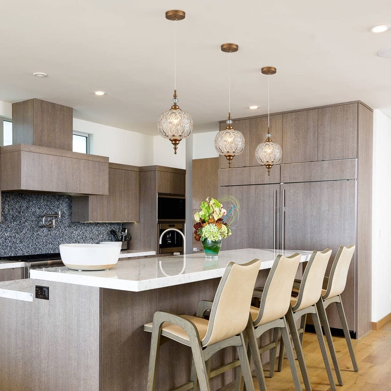 TLOLGT Modern Brass Pendant Light Antique Delicate Decorative Pattern Glass