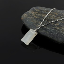 CRYSTALIS Natural Whit Moonstone Raw Crystal Pendant Necklace, Flat Bar Rough Crystal, Chakra Healing Stone, Gift Giving Women Jewelry, Dainty Rhodium 925 Sterling Silver Chain 18 inch