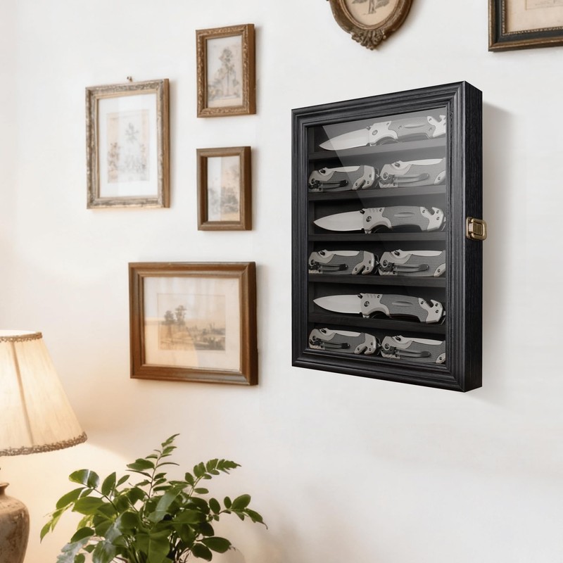 ASmileIndeep Pocket Knife Display Case, 6 Rows Knives Box Cabinet