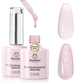 Beetles Builder Gel for Nails HEMA-Free,2 Pcs 0.2 oz 8 in 1 Jelly Purple & Glitter Builder for Thickening Apex Building Strengthener Extension LED/UV Lamp Light Purple Nails DIY Salon for Begginer