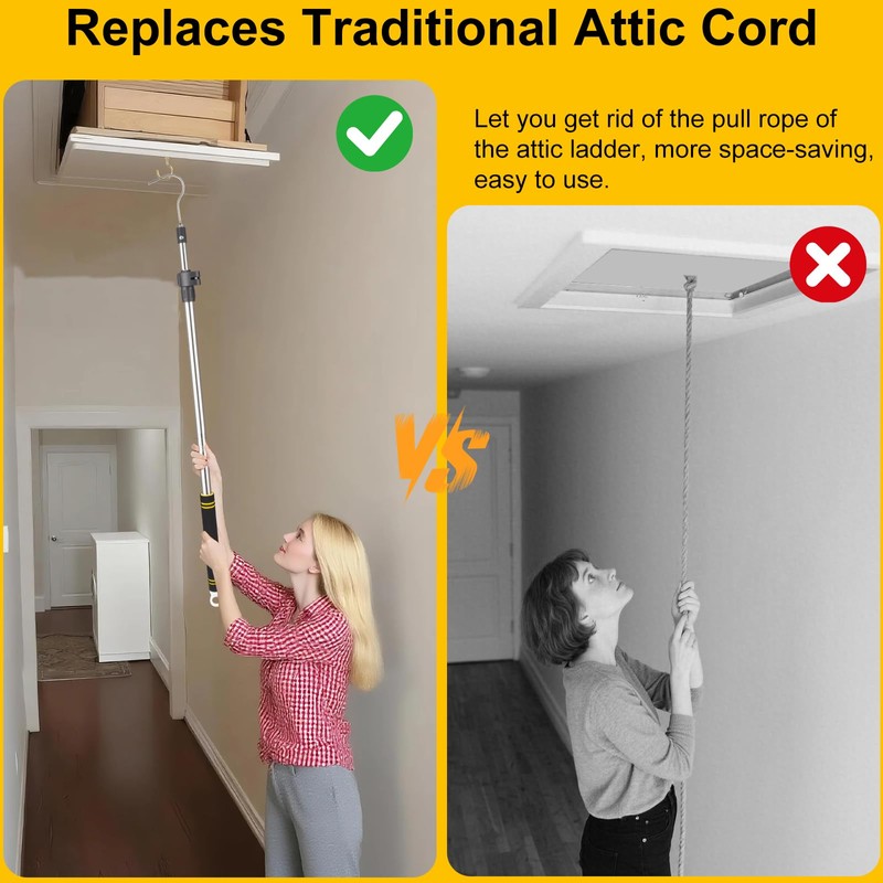 Attic Ladder Hook Pole, 38" to 64" Attic Ladder Pull
