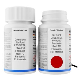 Autolack Lackstift Set für Ford LTSEWTA / PN4JG0 Fantastic Red TC/Fantastic-Rot Metallic Grundlack Basislack Klarlack je 50ml