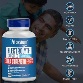 Vitassium- Cápsulas de Electrolitos Extra Fuertes, 750mg de Sodio para el Manejo de POTS y Dieta Alta en Sodio