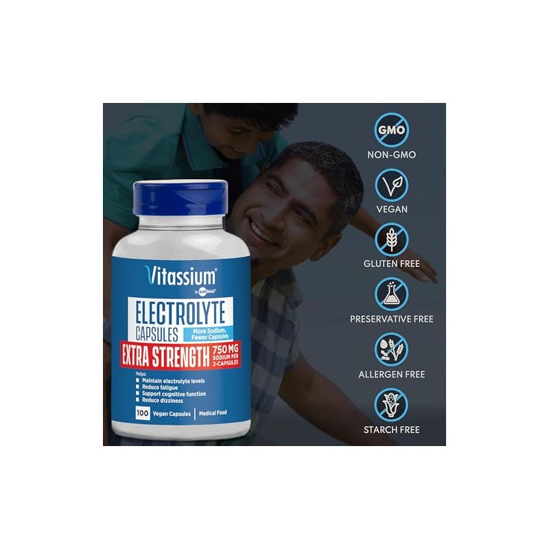 Vitassium- Cápsulas de Electrolitos Extra Fuertes, 750mg de Sodio para