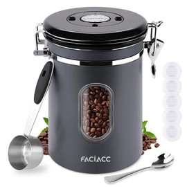 FACIACC Airtight Coffee Canister, 1800ML Stainless Steel Coffee Container with Measuring Scoop & Date Tracker Food Storage Container for Coffee Ground, Tea, Sugar and Nuts
