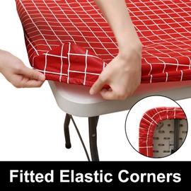 Spotjoy Rectangle Table Cloth Cover, Elastic Fitted Flannel Backed Plastic Table Covers for 4 Foot Folding Tables, Waterproof Vinyl Tablecloths for Picnic, Camping and Indoor (Red, 24 x 48 inch)