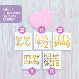 Tats4now / 21st birthday party temporary tattoos/twentyone bday party favors / 21 bday/Mix of super pre-cut gold temp tats for your 21st birthday
