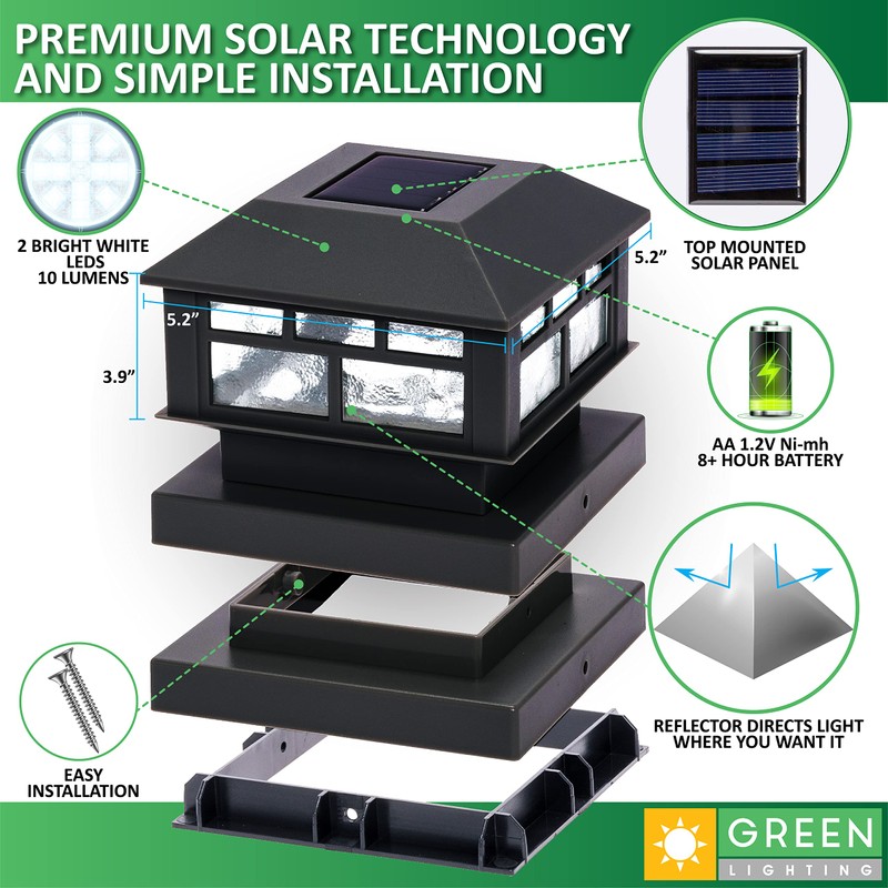 GreenLighting Modern Solar Post Cap Lights Fits 4x4 Wood, 4x4