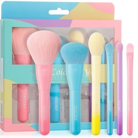 docolor Set de Brochas de Maquillaje 6PZ para Rostro y Ojos, Incluye Base, Polvo, Rubor, Contour, Corrector y Sombras, Tamaño Viaje, Veganas y Libre d