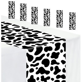 MUNILAIL 6 PCS Cow Print Table Runner 14 x 108 Plastic Table Runner for Cow Theme Party Birthday Baby Shower Disposable Table Runner