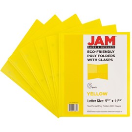 JAM Paper Medium Weight Plastic Presentation Folder with Metal Prong Fastener Clasps - Yellow - 6/Pack