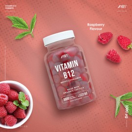 Vitamin B12 Gummies - 3,000mcg - Methylcobalamin High Strength Gummies - Non-GMO, Gluten Free, Raspberry Flavour - 60 Vegan Gummies. 1 Pack