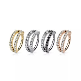 Magical Basket Double Lined Micro CZ Hoop Nose Ear Lip Cartilage Helix Daith Rook Tragus Rings - Silver / Black