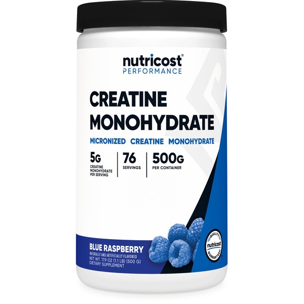 Nutricost Creatine Monohydrate Powder (Blue Raspberry), 500 Grams (1.1 LBS)
