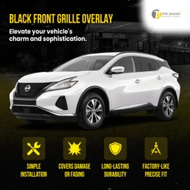Trim Illusion Tape On Gloss Black Front Grille Car Grill Trim Cover Insert Overlay Guard Compatible with Nissan Murano 2018-2024, ABS6561BLK
