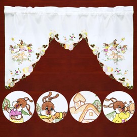 Simhomsen Embroidered Easter Bunny Kitchen Window Curtain Swag and Tiers (Swag and Tiers, Bunny A)