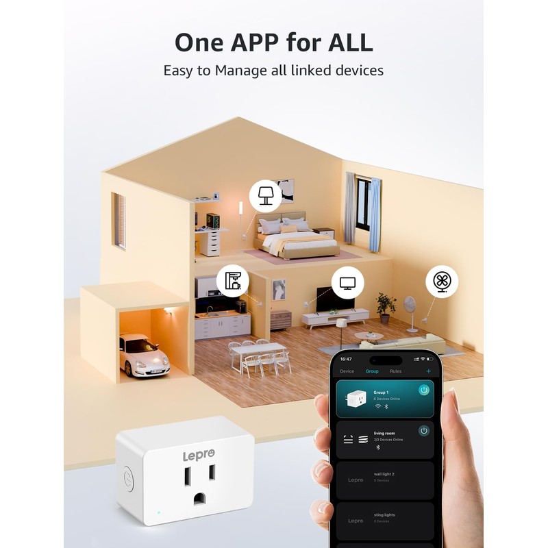 Lepro P1 Smart Plug Mini 15A, Smart Home WiFi Outlet