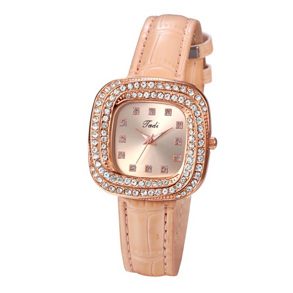 JewelryWe Watches Women's Leather Rectangular Elegant Glitter Rhinestone Analogue Quartz