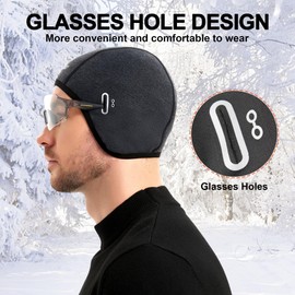 Eco-daily Fleece Skull Cap Helmet Liner with Glasses Holes, Winter Thermal Cycling Cap Hat Beanie, Fits Under Helmets Black