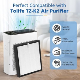 2Pack TZ-K2 Replacement Filter Compatible with ToLife Air Purifier TZ-K2, 3-in-1 High-Efficiency H13 HEPA TZ-K2 Filter, Activated Carbon and Pre-filter, TZ-K2-A replacement filter