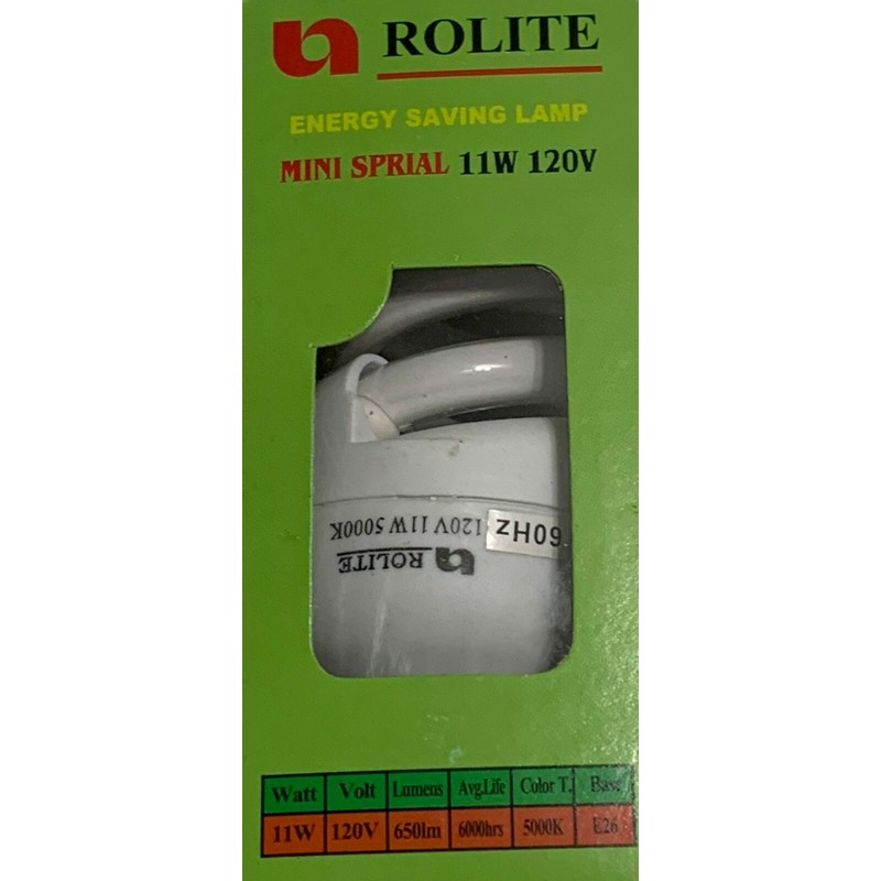 Rolite 11W -120V 5000K (Daylight) E26 Base Mini Spiral CFL