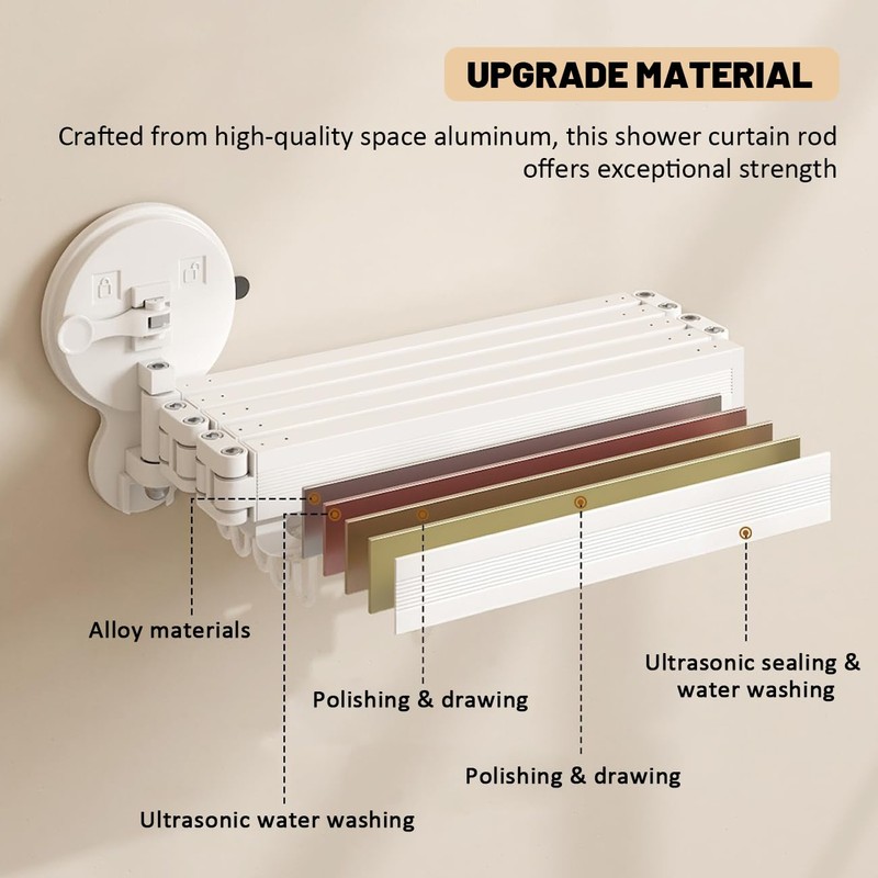 EHERDM Wall Mounted Folding Shower Curtain Rod Punch-Free Suction Cups