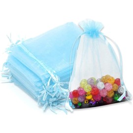 FAVORTALK Organza Bags Small Birthday Design Bag for Birthdays, Parties, Celebrating and More 5 x 7 cm Gift Bag, 50Pcs, Sky Blue