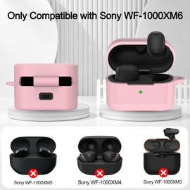 POZCIS for Sony WF-1000XM6 Case Cover, Anti-Scratch Shockproof Soft Silicone Protective Case, Only Compatible with Sony WF-1000XM6 with Carabiner & Cleaner Kit Accessories Set(Pink)