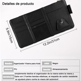 Organizador Visera para Auto, Organizador Parasol Coche, Multifuncional Bolsa de Almacenamiento Visera para Almacenar Pequeños Objetos en Automóviles para Gafas de Sol ,Tarjeta ,Bolígrafos (Negro)