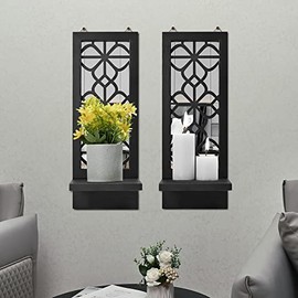Yorkmills Candle Sconces Wall Decor Set of 2, Wall Candle Holder Rustic Home Decor, Farmhouse Wall Art Floating Mirror Sconces Black Wall Decorations for Living Room, Dining Room, Bedroom, Bathroom